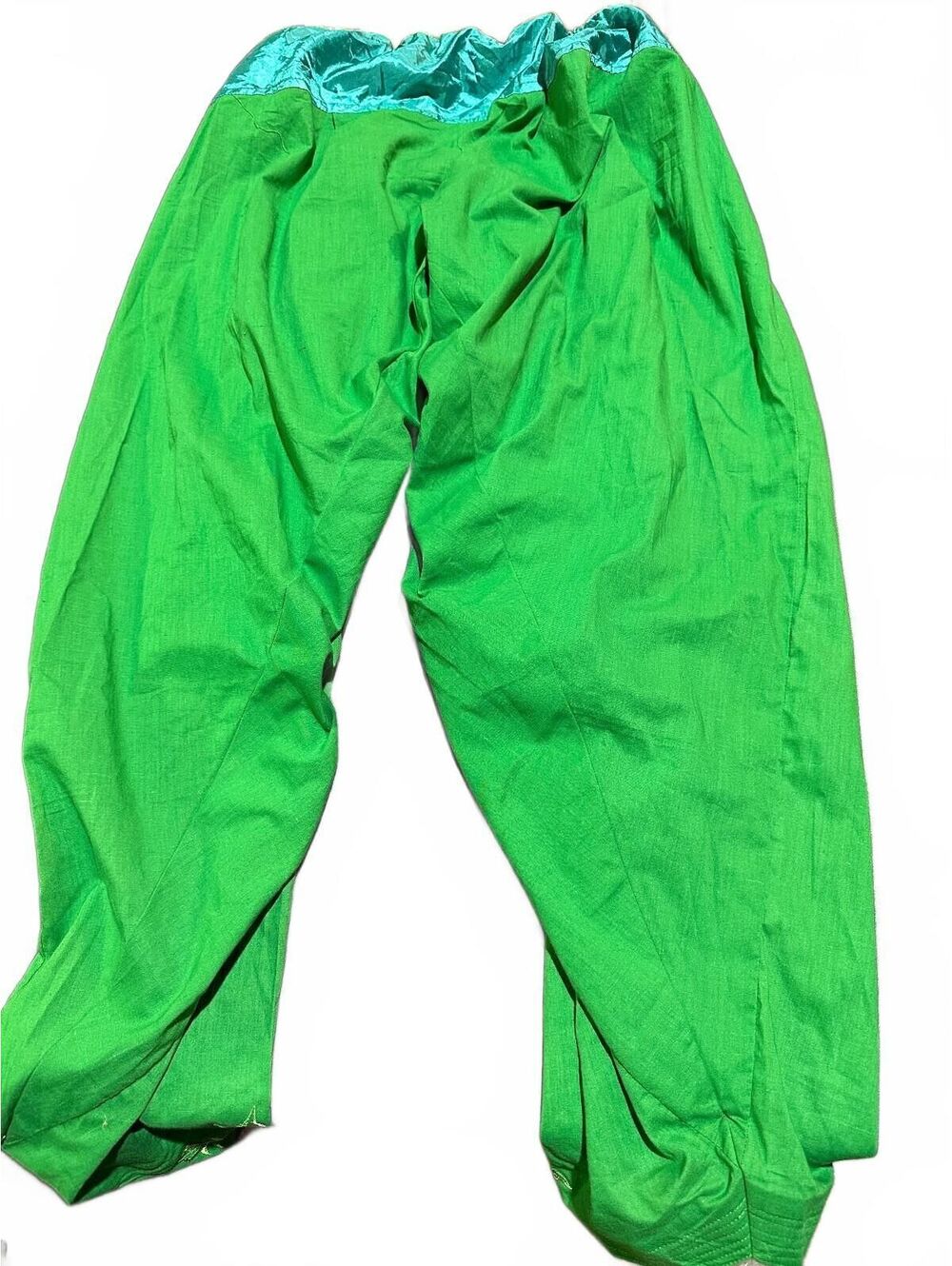Vintage Green Cotton Harem Pants Embroidered Cuffs